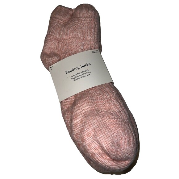 Pink Reading slipper socks Sweater Knit Ankle Faux Shearling Lining Non Skid NWT - Picture 1 of 8